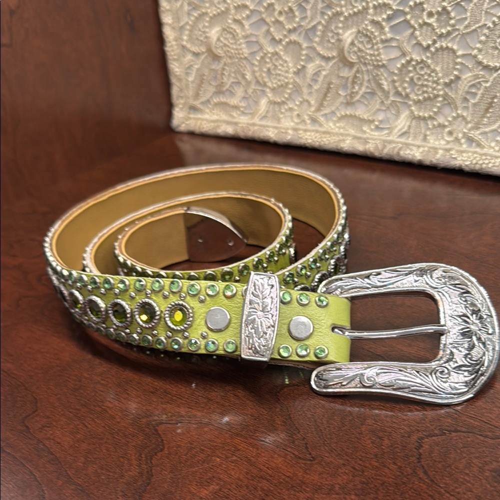 Green Studded Belt with Silver Buckle Kippys